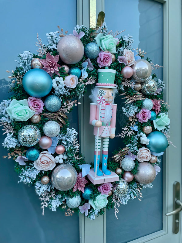 Extra large luxury pastel Christmas nutcracker wreath