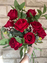 Crimson Devotion artificial red velvet rose bouquet arrangement