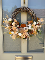 Luxury artificial half Autumn rustic pumpkin wreath