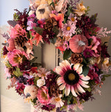 Large luxury pink autumn sunflower wreath