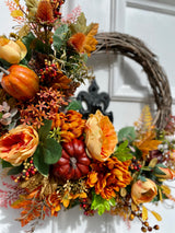 Luxury Autumn Orange Pumpkin and berry wreath