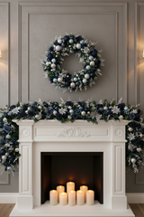 Large luxury navy blue, aqua and silver Christmas Wreath