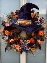 Witches hat luxury Halloween wreath blue and orange