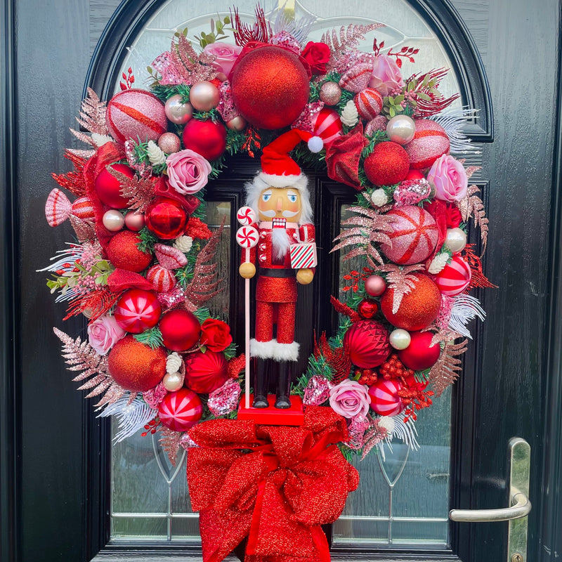 Extra large Luxury OTT pink and red Christmas nutcracker wreath