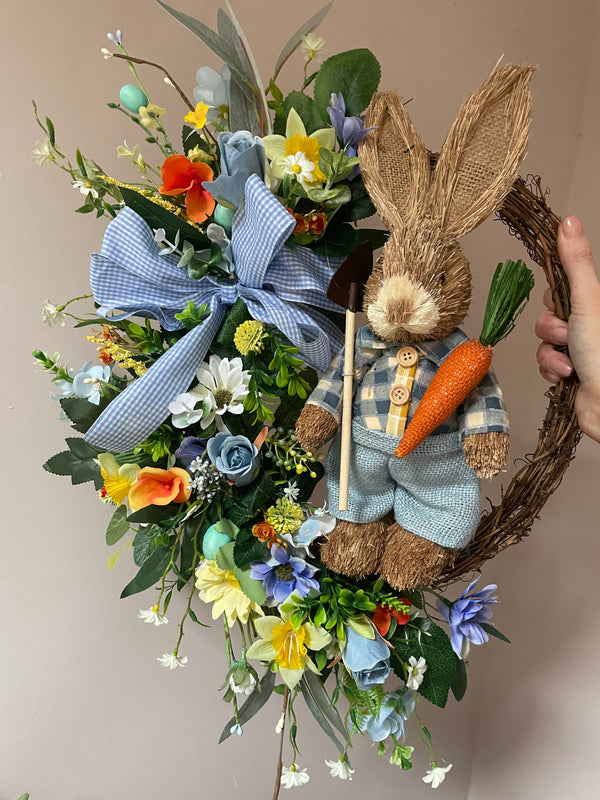 Luxury artificial blue Easter bunny wreath