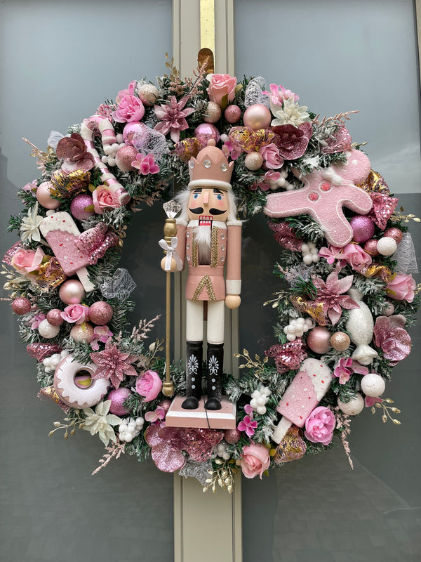 Large luxury pink nutcracker Christmas wreath