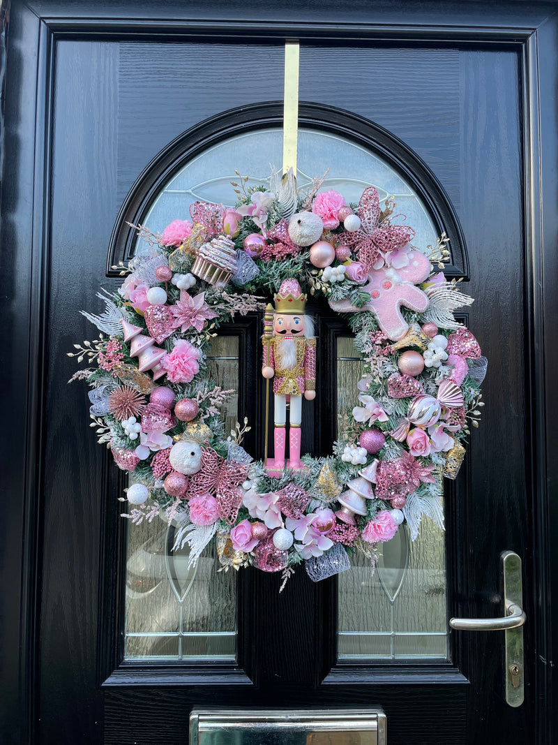 Large luxury pink nutcracker Christmas wreath