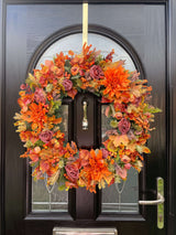 Decorative door wreath, 60cm featuring oranges and browns 
