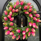 Large Luxury artificial pink tulip wreath Year round