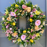 Lemon and Pink Large luxury Spring tulip rose wreath year round