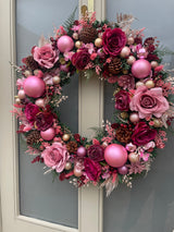 Extra large luxury pink and raspberry artificial christmas wreath