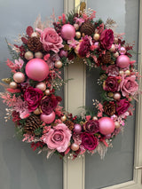 Extra large luxury pink and raspberry artificial christmas wreath