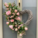 Extra large luxury artificial pink heart wreath year round or valentines