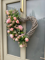 Extra large luxury artificial pink heart wreath year round or valentines