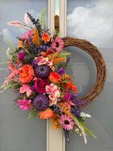 Pink and purple autumn half wreath