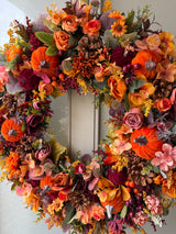 Luxury artificial burgundy velvet pumpkin autumn wreath
