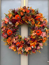 Luxury artificial burgundy velvet pumpkin autumn wreath