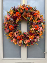 Luxury artificial burgundy velvet pumpkin autumn wreath