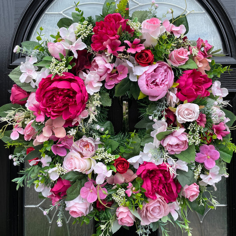 Large luxury year round pink peony and rose wreath