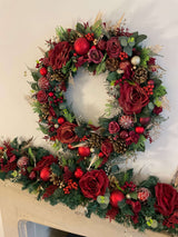 Extra Large rich red rose artificial Christmas Wreath New