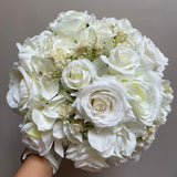 Luxury artificial ivory rose, hydrangea and gypsophila bridal bouquet collection