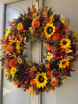 Sunflower Pumpkin and berry artificial autumn wreath