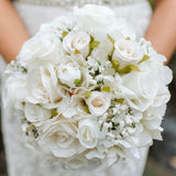 Luxury artificial ivory rose, hydrangea and gypsophila bridal bouquet collection