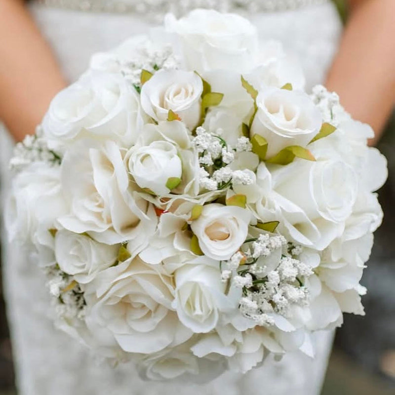 Luxury artificial ivory rose, hydrangea and gypsophila bridal bouquet collection