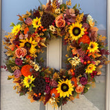Sunflower Pumpkin and berry artificial autumn wreath