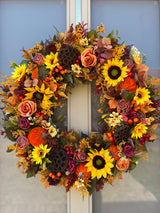 Sunflower Pumpkin and berry artificial autumn wreath
