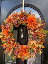 Deluxe Autumn wreath with an abundance of shades of orange and brown