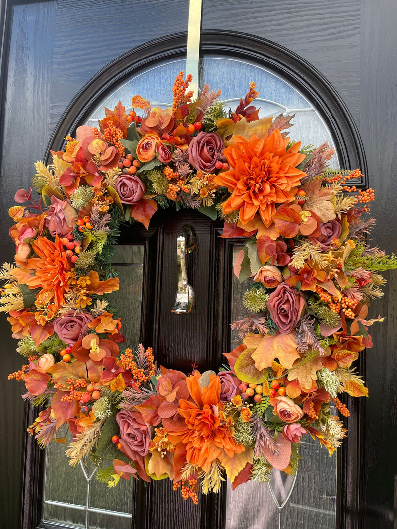 Deluxe Autumn wreath with an abundance of shades of orange and brown
