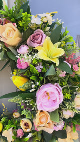 Lemon and Pink Large luxury Spring tulip rose wreath year round