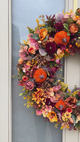 Luxury artificial burgundy velvet pumpkin autumn wreath
