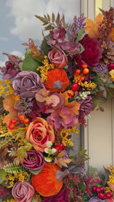 Extra large luxury purple and orange Autumn pumpkin wreath