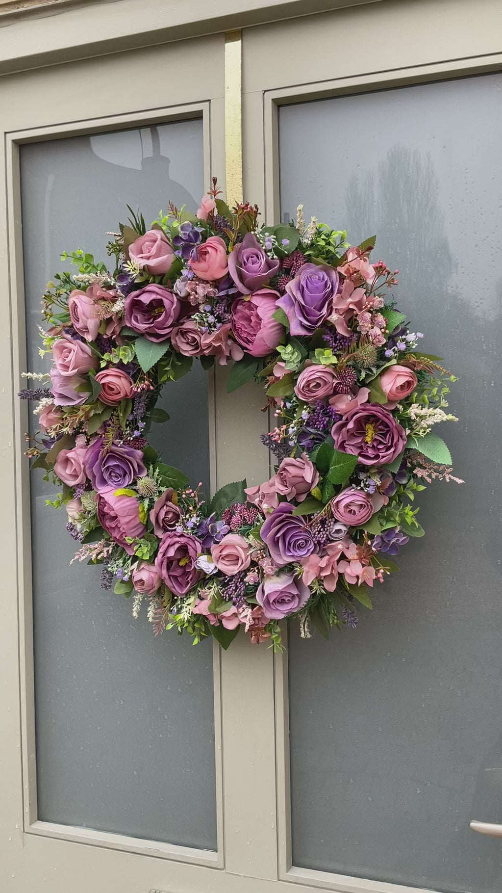 Pink and purple peony artificial wreath for front door 