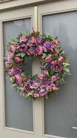 Pink and purple peony artificial wreath for front door 