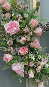 Extra large luxury artificial pink heart wreath year round or valentines