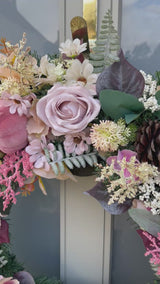 Extra large luxury artificial pink and cream autumn wreath