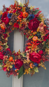 Extra large luxury bold autumn berry and pumpkin wreath
