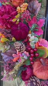 Luxury artificial burgundy velvet pumpkin autumn wreath