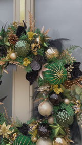 Extra large luxury green, black and gold Christmas wreath