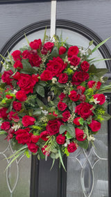 Luxury artificial Red rose and strawberry year round wreath