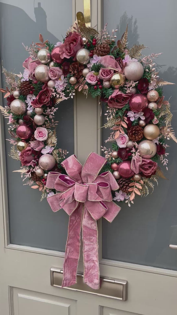 Extra large luxury christmas wreath in pink and burgundy