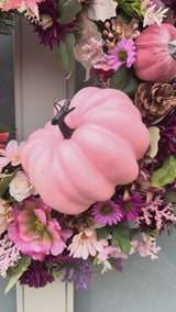 Large luxury pink pumpkin autumn wreath
