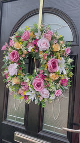 Large Luxury pink and lemon Lily and Rose Year Round Wreath