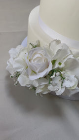 Luxury Ivory rose, gyp and hydrangea wedding cake flowers