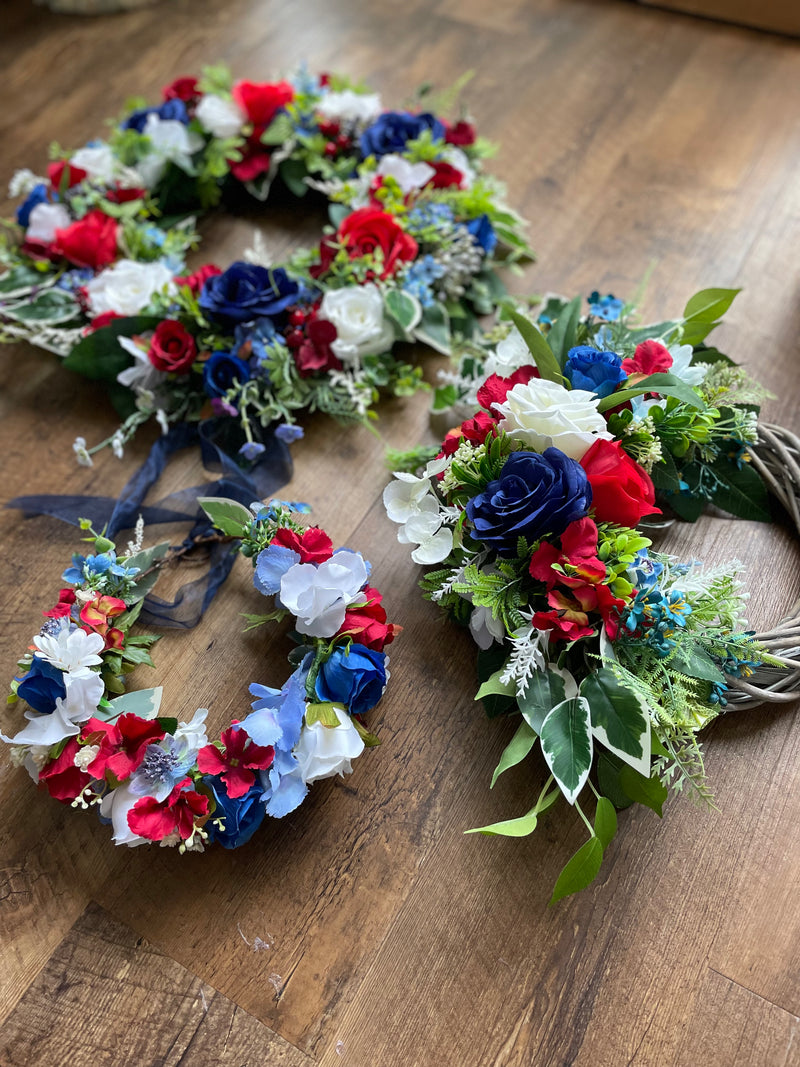 Red white and online blue artificial flowers