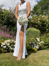 Luxury artificial ivory rose, hydrangea and gypsophila bridal wedding bouquet