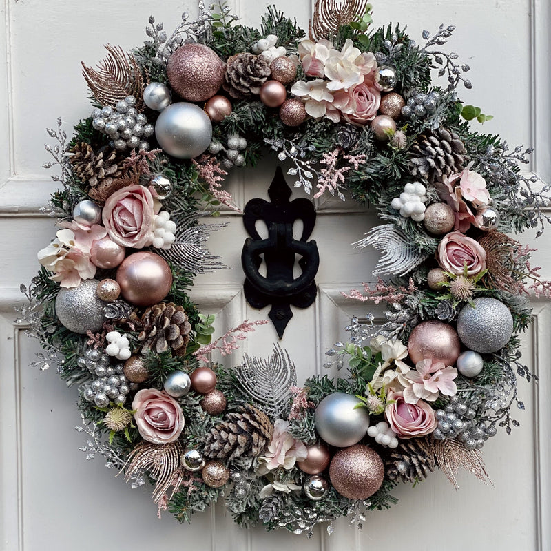 Large luxury Pink and silver Christmas Wreath